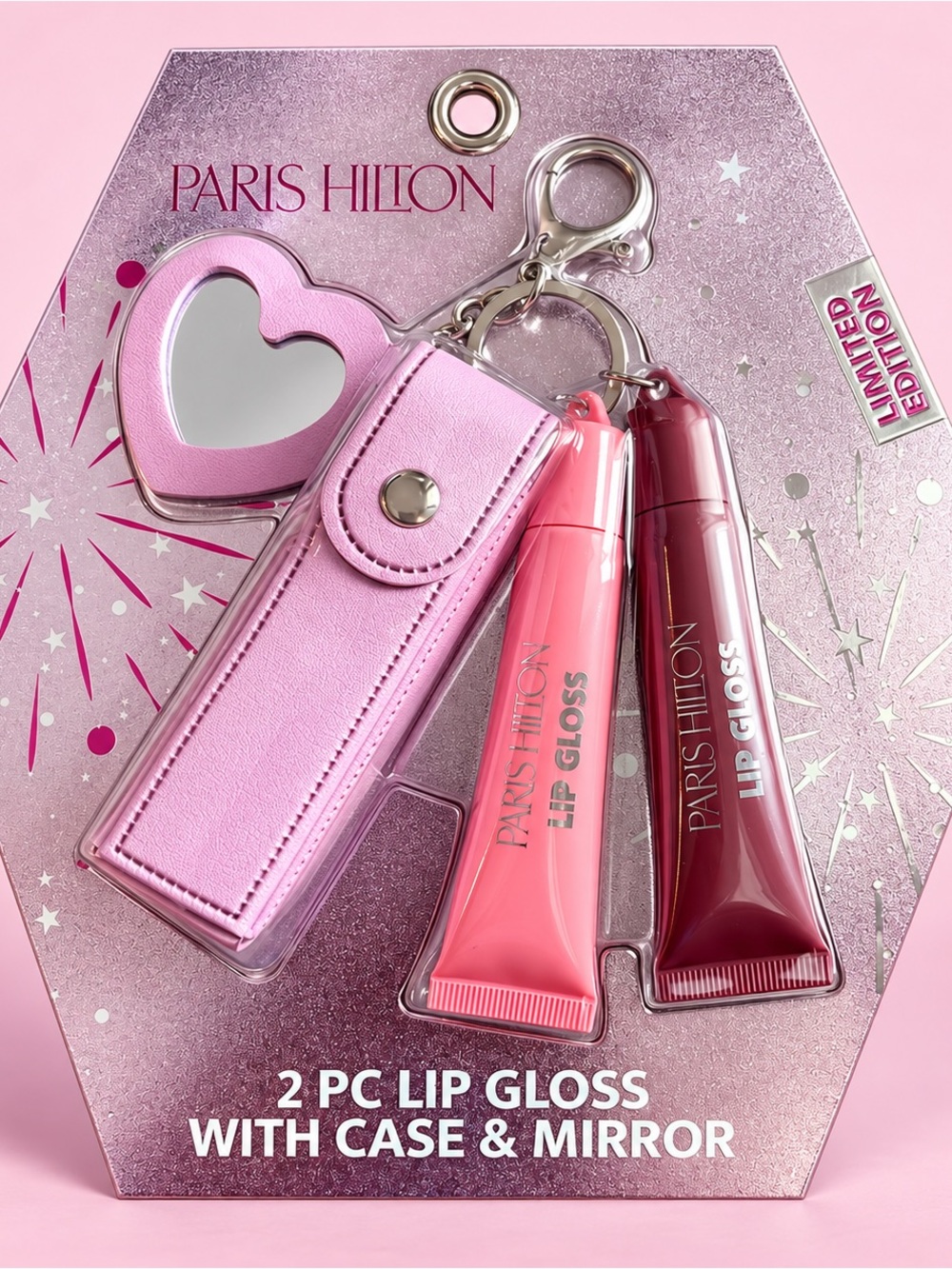 🌸Paris Hilton Limited Edition Lip Gloss Gift Set with Heart Mirror & Keychain